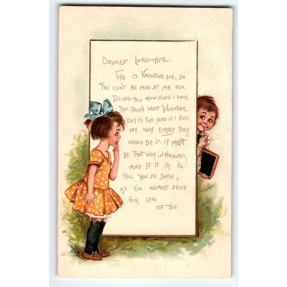 Frances Brundage Valentine Postcard 1912 Boy Girl Love Letter Ser 1406 Gabriel